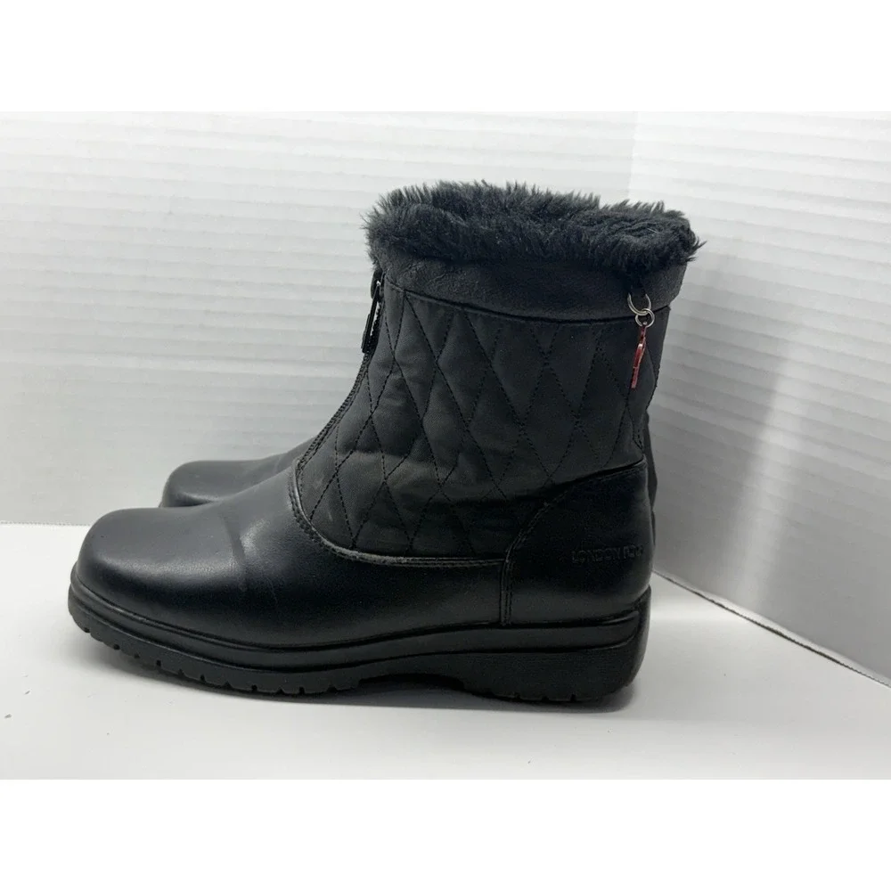 London‎ Fog Weatherproof Women's Sz 6M Erica Black Winter Snow Boots W/Faux Fur